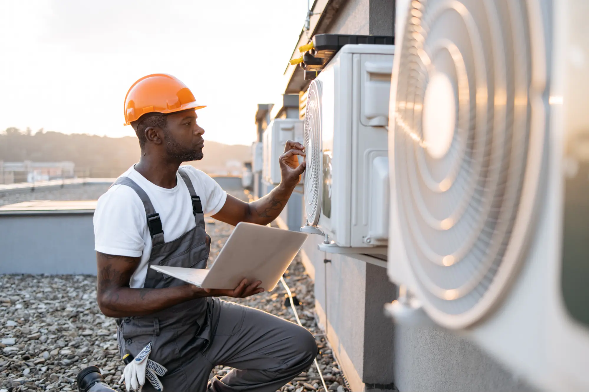 Professional HVAC repair technician at work